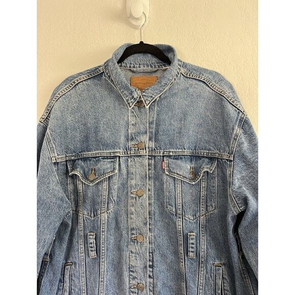 Levi's Premium Men’s Original Dark Blue Denim Trucker Jean Jacket Size Small - Picture 7 of 10